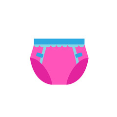 Sticker - Icon of pink baby diaper. Child, nursing, protection. Baby clothing concept. Can be used for topics like childhood, hygiene, shopping