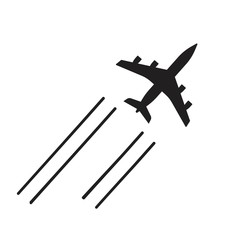 Poster - Plane flying icon vector shape or airplane jet silhouette flight symbol round black and white monochrome flat airport pictogram isolated on white background