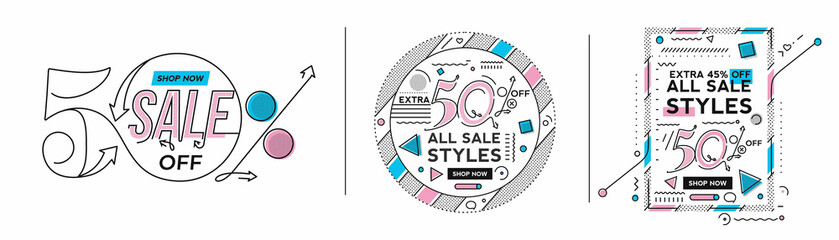 Wall Mural - Extra 50% OFF Flash Sale Discount Banner Template Promotion Big sale special offer. end of season special offer banner. vector illustration.