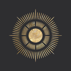 Wall Mural - chic golden luxurious retro vintage engraving style. image of the sun and moon phases. culture of occultism. Vector graphics