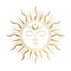 Wall Mural - chic golden luxurious retro vintage engraving style. image of the sun and moon phases. culture of occultism. Vector graphics