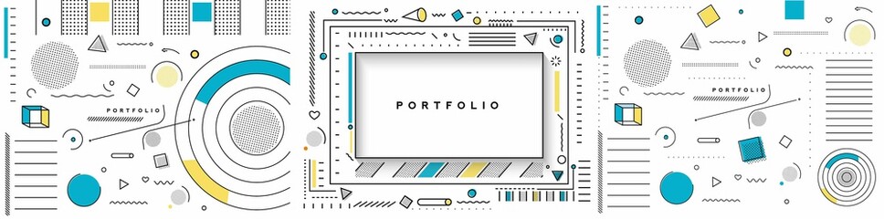 Wall Mural - Abstract banner with Portfolio Calligraphic line art text poster with space of your photo, vector illustration Design.