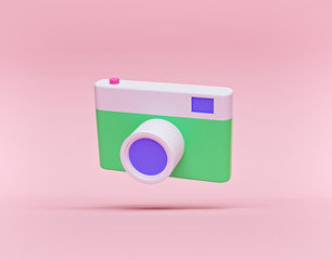 Aufkleber - minimal camera isolated on pastel pink background. photography concept. 3d rendering