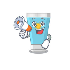 Wall Mural - Mascot design of sunblock cream announcing new products on a megaphone