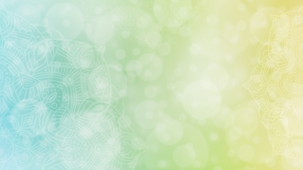 Wall Mural - Soft lime green and yellow textured bokeh background with mandalas