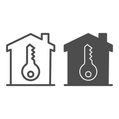Poster - Key and building line and solid icon, smart home concept, Home security vector sign on white background, house and key icon in outline style for mobile concept and web design. Vector graphics.