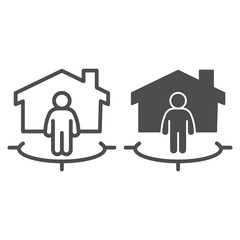 Poster - Man with building and connection area line and solid icon, smart home concept, technology vector sign on white background, subscriber of artificial intelligence icon in outline style. Vector graphics.
