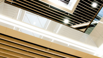 Poster - Abstract interior image of wooden and glass elements in modern office building