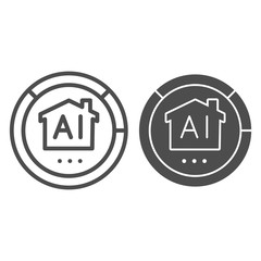 Poster - Artificial intelligence house in pie chart line and solid icon, smart home concept, home robotic technology statistics vector sign on white background, Chart with building icon in outline style.