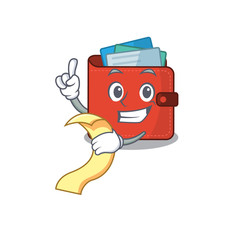 Poster - Card wallet mascot character style with a menu on his hand