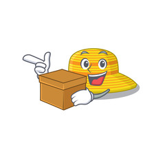 Sticker - A cheerful summer hat cartoon design concept having a box