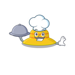 Wall Mural - mascot design of summer hat chef serving food on tray