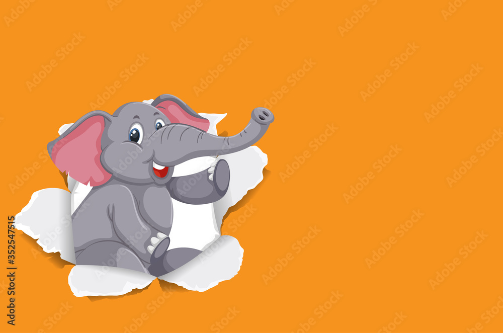 Background template design with wild elephant on orange paper Stock ...