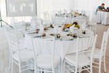 Fototapeta Lawenda - Wedding table for guests indoors.