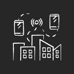 Poster - Mobile network chalk white icon on black background. Wireless internet connection. Signal receiver. Smart city. Urban infrastructure. Internet of things. Isolated vector chalkboard illustration