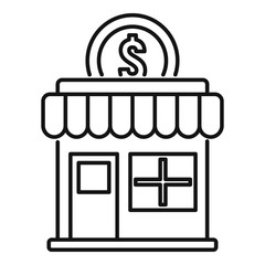 Poster - Money street shop icon. Outline money street shop vector icon for web design isolated on white background