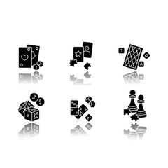 Canvas Print - Gambling and intellectual games drop shadow black glyph icons set. Entertainment. Games of chance and logic. Cards, dominoes, puzzles and chess. Isolated vector illustrations on white space