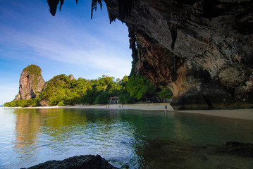 Sticker - Phra Nang beach landscape under a huge cave in the Krabi province, Thailand