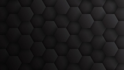 Poster - 3D Hexagons Pattern Technology Dark Gray Minimalist Abstract Background. Concept Scientific Tech Hexagonal Blocks Structure Darkness Grey Wallpaper In Ultra High Definition Quality