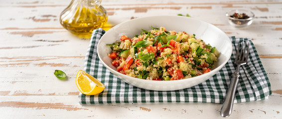 Wall Mural - A plate with summer refreshing and healthy couscous salad