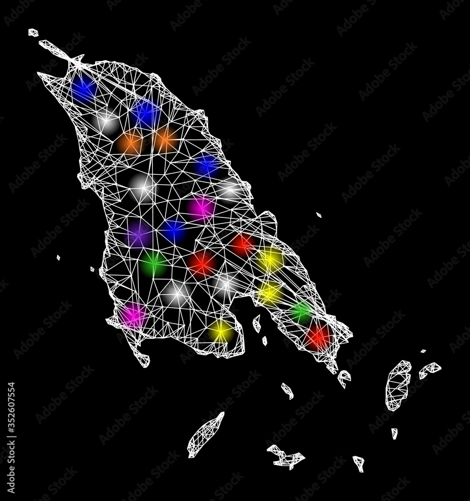 Web mesh vector map of Koh Chang with glare effect on a black ...