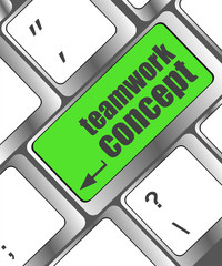 Poster - cloud icon with teamwork concept word on computer keyboard key