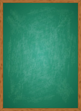 Empty Menu Board. Realistic Blank Green Chalkboard In Wooden Frame. Rubbed Out Dirty Chalkboard. Background For School Or Restaurant Design, Menu. Blackboard Isolated Over Whit Background. Vector