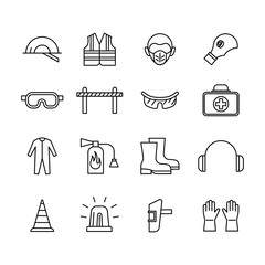 Poster - Safety Workplace Black Thin Line Icon Set. Vector