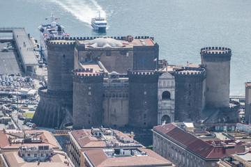 Aerial view of Castle Nuovo (maschio angioino) in Naples