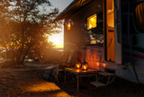 Fototapeta  - RV Camper Van Camping Warm Night