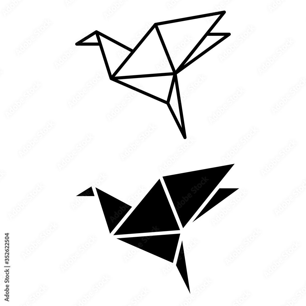 Origami bird vector icon set. animal illustration sign collection. asian symbol. dove logo. - obrazy, fototapety, plakaty 