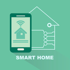 Poster - Cellhone with icons, smart home controll concept