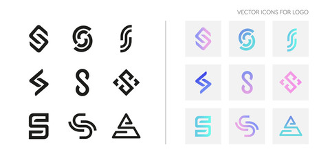 Wall Mural - set of creative pastel logo icons in the form of letter s. collection of abstract symbols for logos