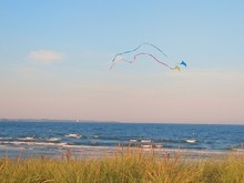 Kites Flying Over Sea Against Sky