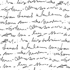 Aufkleber - Handwritten abstract text vector seamless pattern, vector monochrome script isolated on white background