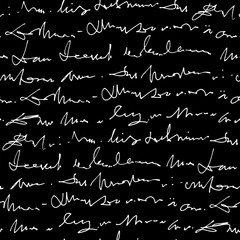 Aufkleber - Handwritten abstract text vector seamless pattern, vector monochrome script isolated on white background