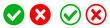 Check mark and X mark icon. Checkmark and x mark icon for apps and websites. Green and red check mark icon on white background - stock vector.