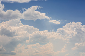 Blue sky and cloud on summer daytime, abstract wallpaper background of sky atmosphere, cloudy clear and bright beauty space outdoor nature, high view scenic landscape on summer season weather climate