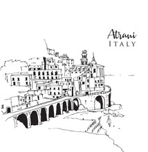 Drawing Sketch Illustration Of Atrani, Italy