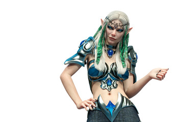 Poster - lady elf is looking to the left with copy space in white background