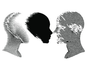 Aufkleber - Narcissistic personality disorder. Two splitted heads of person and its doppelganger or twin.