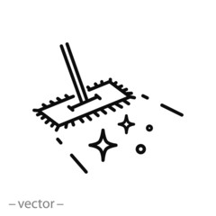 Wall Mural - wet cleaning icon, mop and shiny floor, clean surface, thin line web symbol on white background - ed