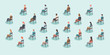 © Zubada - Social distancing on public events after coronavirus COVID-19 disease pandemic oubreak. Large gathering. People sitting with distance from each other. Concept Flat vector illustration
