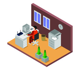 Sticker - isometric office room