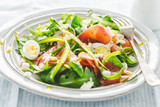 Fototapeta  - Summer salad with ham, asparagus, eggs and cheese