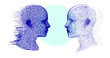 © local_doctor - Two similar people looking at each other directly. Doppelganger or twin in the mirror.