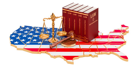 Wall Mural - Law and justice in the United States concept, 3D rendering