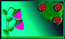 Wallpaper With Ladybugs And Pink Fruits