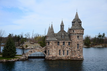 One Island in Thousand Islands Region in fall of New York State, USA