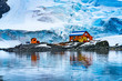 Snowing Argentine Station Blue Glacier Mountain Paradise Harbor Antarctica